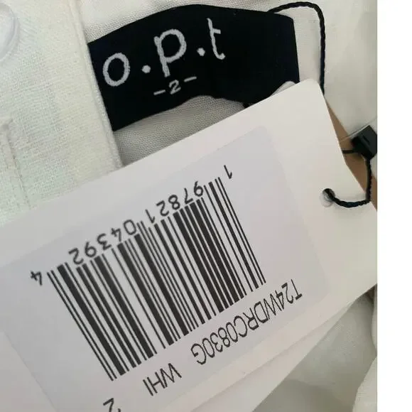 o.p.t Marina White Linen Midi Dress – Fitted Bodice w/ Lace Trim, Size 2 - Picture 9 of 10